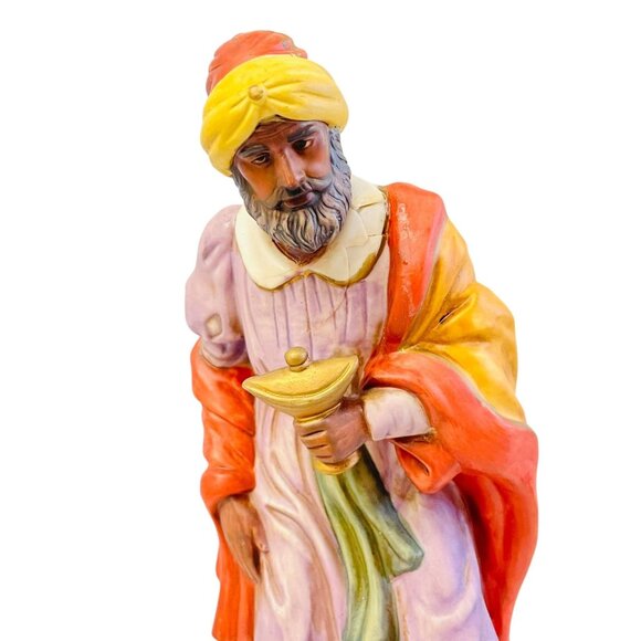 Hand-Painted Ceramic Wise Man Figurine Holding Incense Yellow Red Purple - Picture 3 of 16